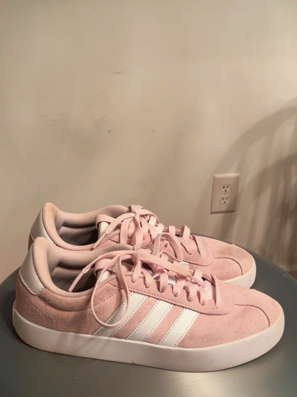 Adidas Women’s Pink Suede Sneakers Size 8 White Stripe Casual Shoes